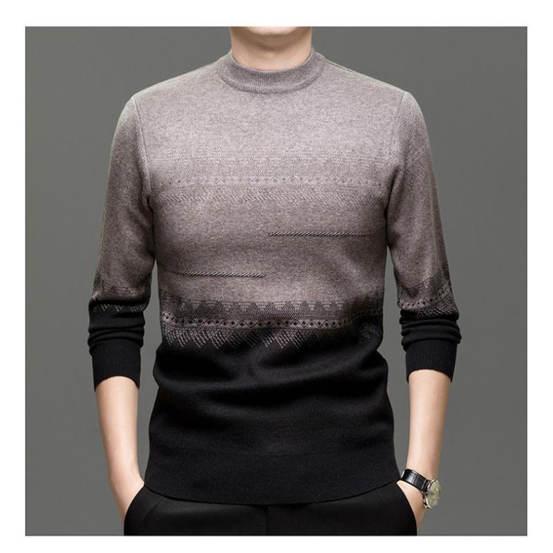 Men Round Neck Long Sleeve Mid Thickness Casual Knitted Sweater Pullover For Middle Aged Dad