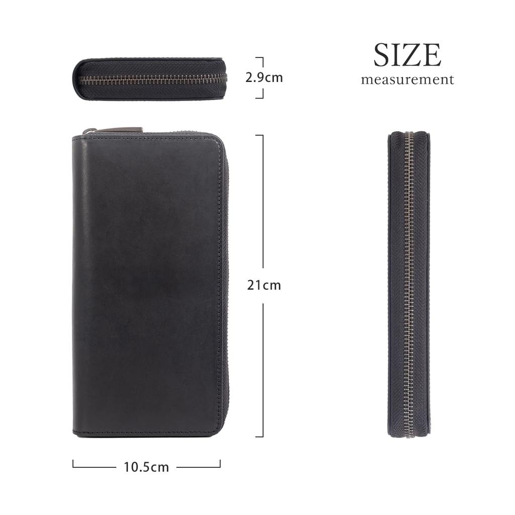 [Dom Teporna] Men's Large Capacity Wallet, Holds 24 Cards, Genuine Leather, YKK Zipper, Round Zipper, Coin Pocket, Gold Interior, Saffiano Leather/Bla