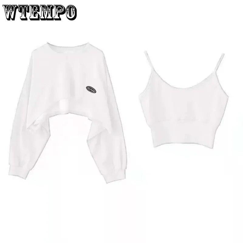 Damen-Sweatshirt, kurz, dünn, schmal, langärmelig, Rundhalsausschnitt, lässig, kurzes Oberteil, Bluse, täglich, lässig, zweiteilig, einfacher Stil, Frühling und Herbst