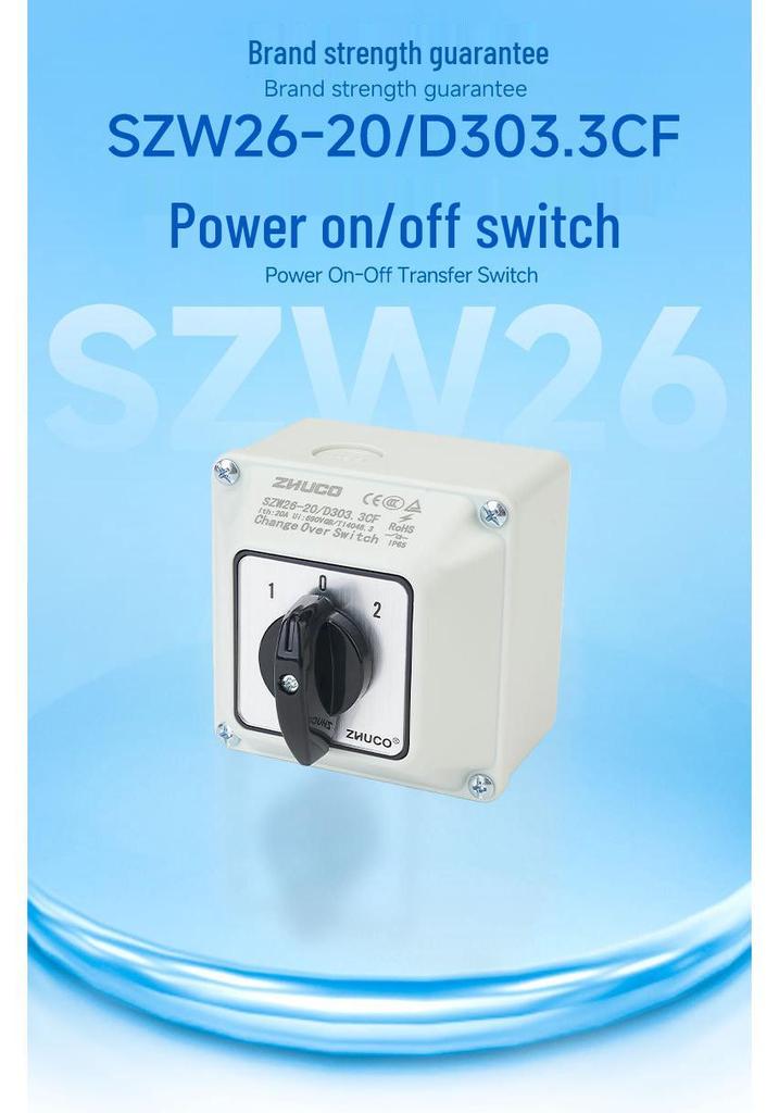 Zhuochao SZW26-20/D303.3CF 102 Three-Speed Universal Changeover Switch with Protective Box