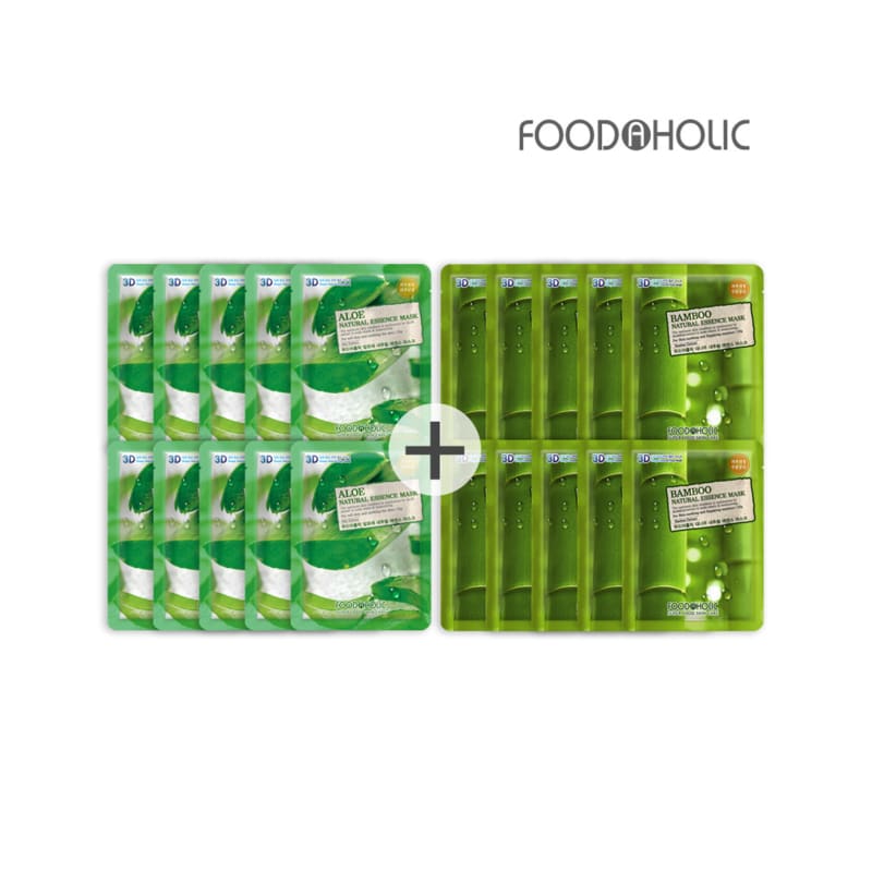 (20 sheets/Aloe + Bamboo) Food 3D Natural Essence Mask Pack