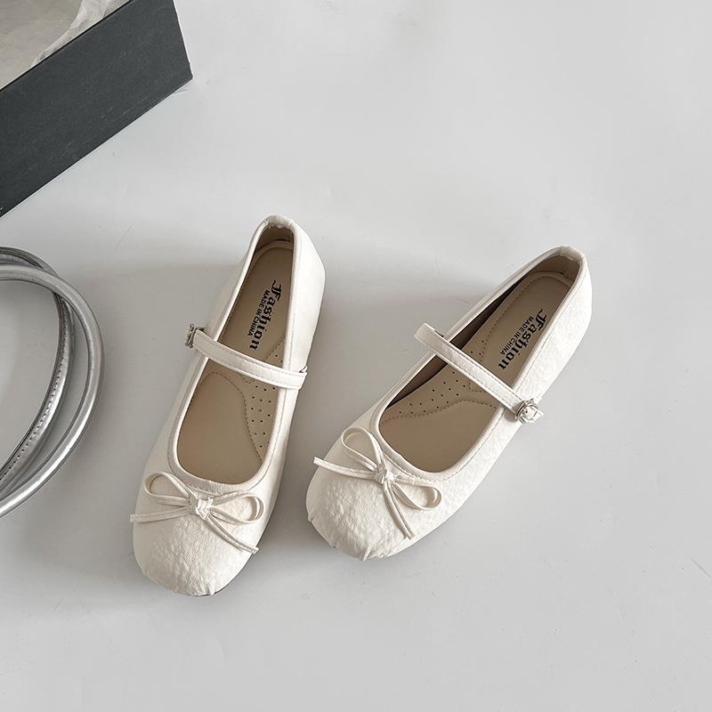 Inner height increase single shoes women's 2025 spring new Korean version grandma shoes elastic band word with bow Mary Jane shoes