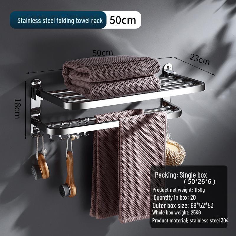 304 Stal nierdzewna składany wieszak na ręczniki łazienkowe - wielofunkcyjny organizer do przechowywania bez dziurkowania