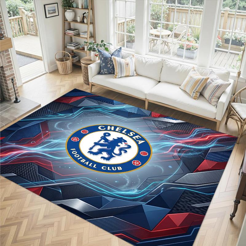 Chelsea FC Design Crystal Velvet Carpet Cozy Non?Slip Printed Rug For Bedroom Living Room Entrance