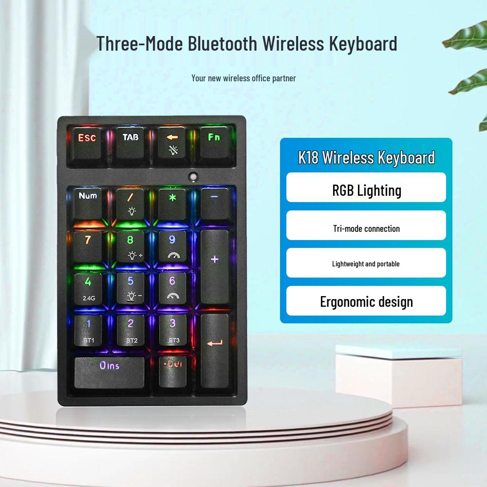 K18 Bluetooth Mechanical Keyboard: Three-Mode USB Mini External Digital Keypad for Finance and Accounting