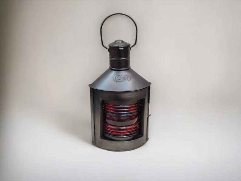 Nautical Boat Lanterns (Set of 2): Red & Green Fresnel Lens Oil Lamps