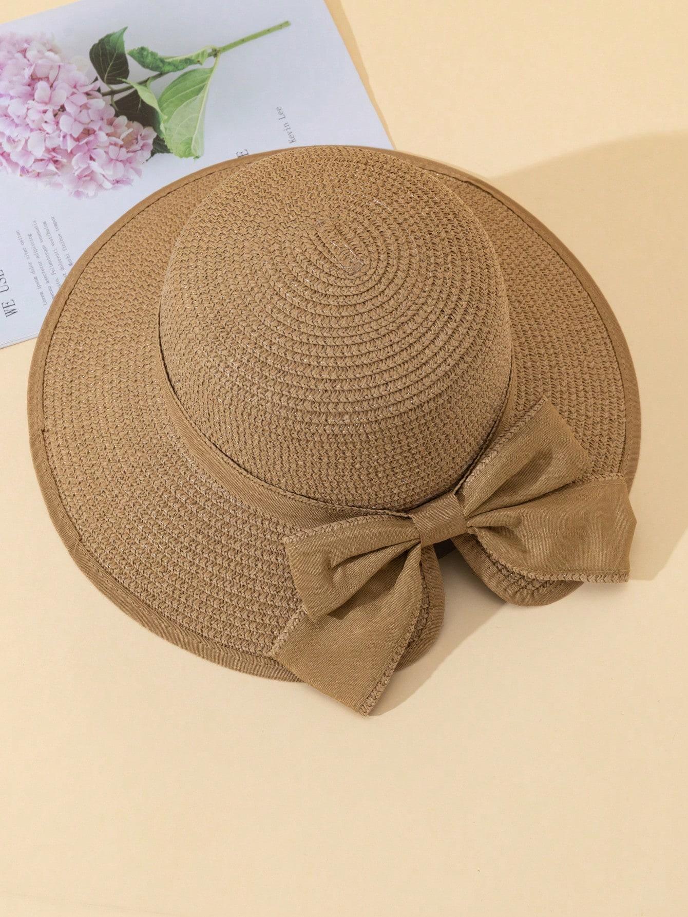 

Fashion Straw Hat, Sun Hat, Casual Bowknot Decor Hat For Women,UV Protection,Suitable For Outdoor,Beach,Lightweight And Stylish