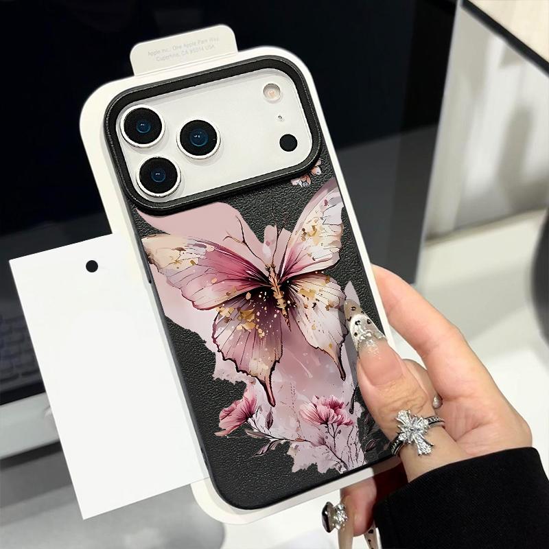 Coque de téléphone créative à imprimé papillon pour iPhone 17 Pro 17 16 15 14 13 12 Pro Max 11 Air 16e Texture cuir TPU Housse antichoc