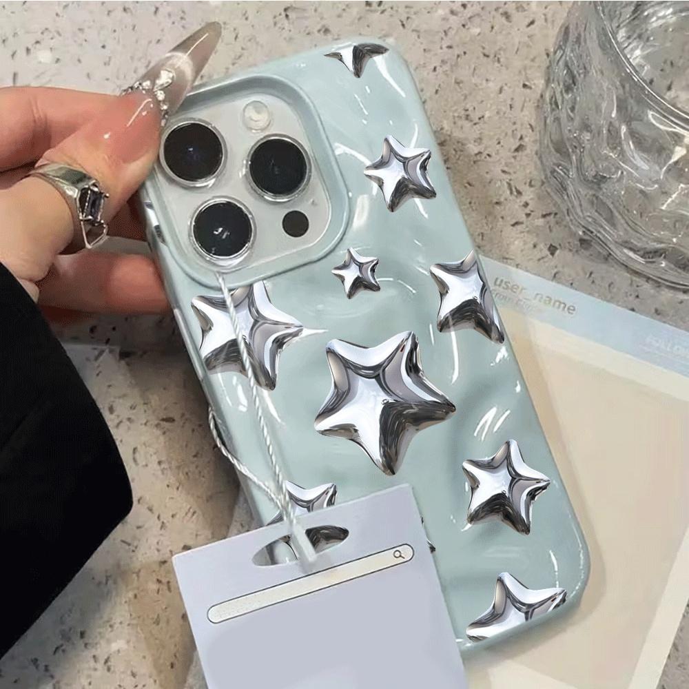 Stars Y2k Ins 3D Irregular Wrinkle Meteorite Phone Cases for IPhone 17 16 15 14 Plus 13 12 11 Air Pro Max Shockproof Glossy Soft