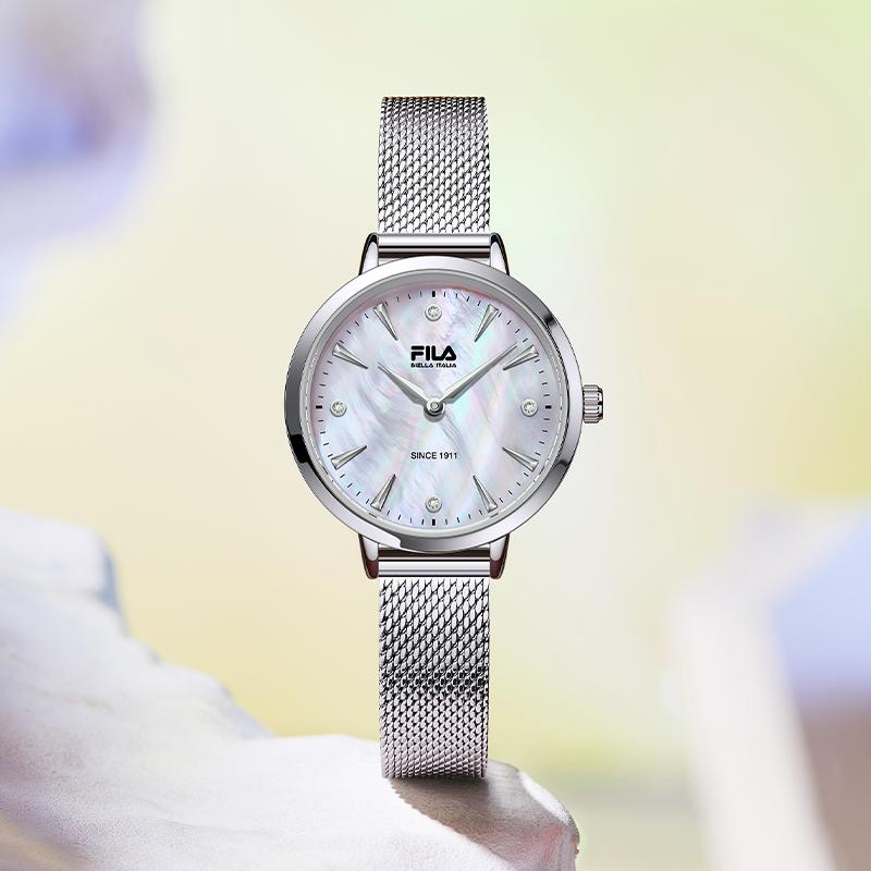 FILA White Moonlight Series Watch Quartz Movement Stainless Steel Strap Mother Of Pearl Dial Womens Light Luxury Niche Romantic Gift Box FLL38-6556