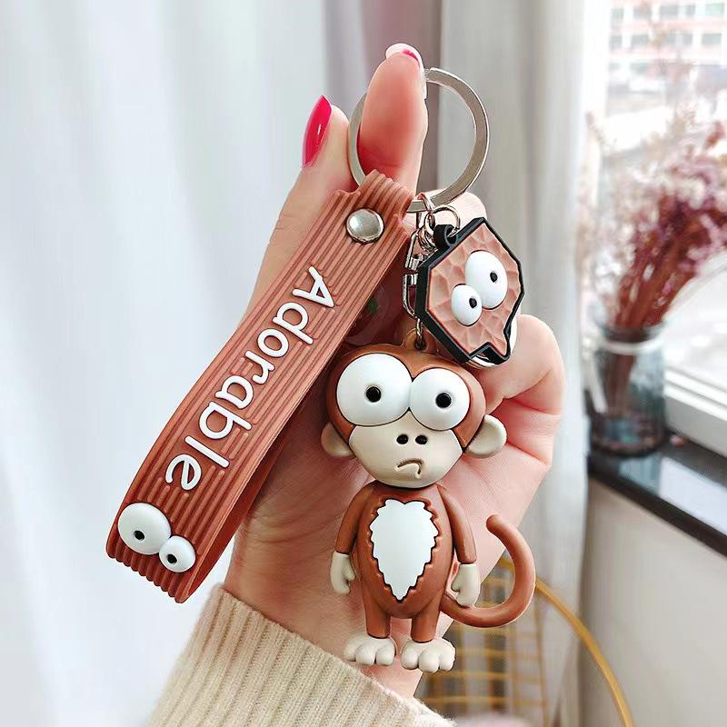Cute Pop-Eyed Giraffe Keychain - Cartoon Animal Epoxy Bag Pendant
