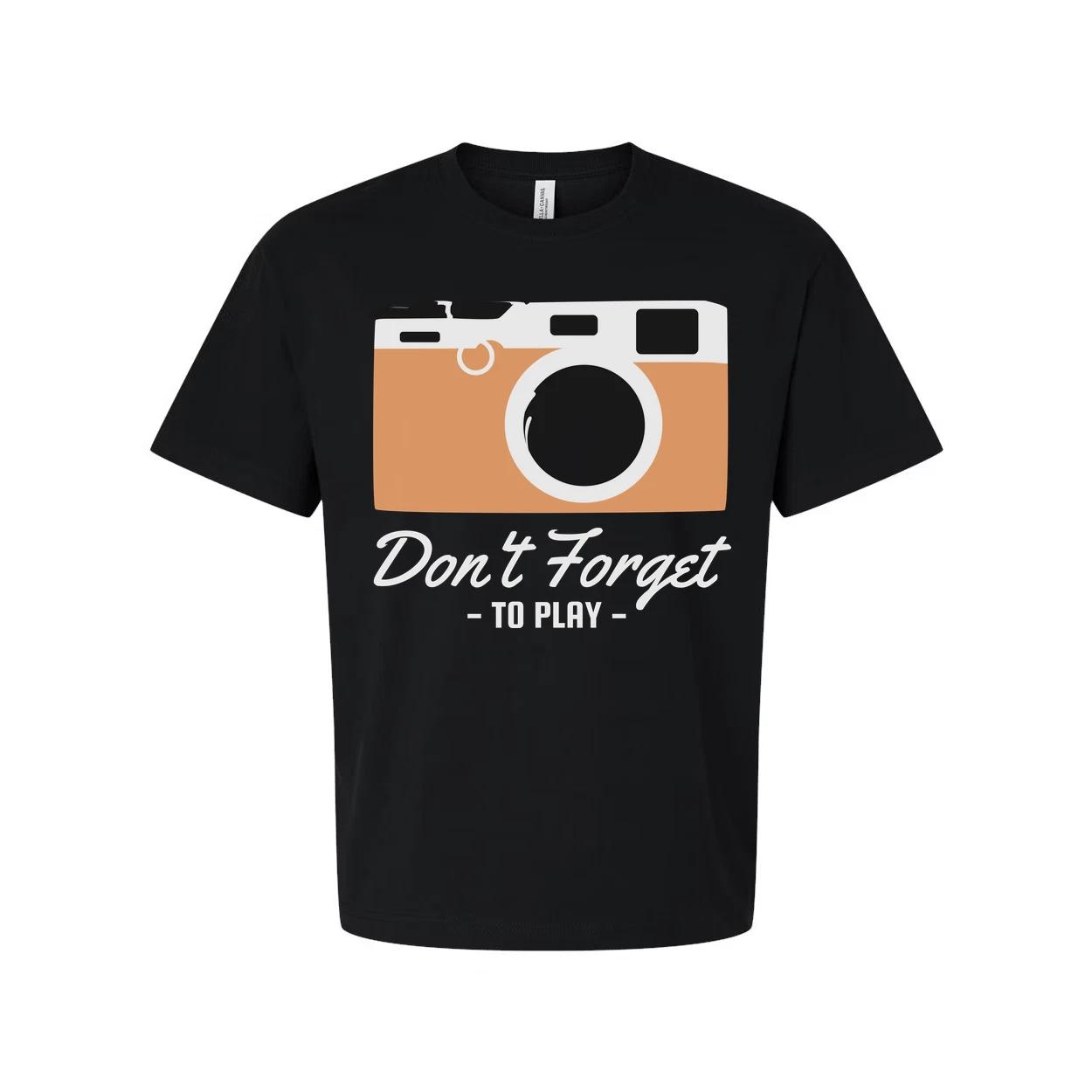 

Unisex Camera Graphic Tee Featuring Dont Forget To Play Message And Retro Style M