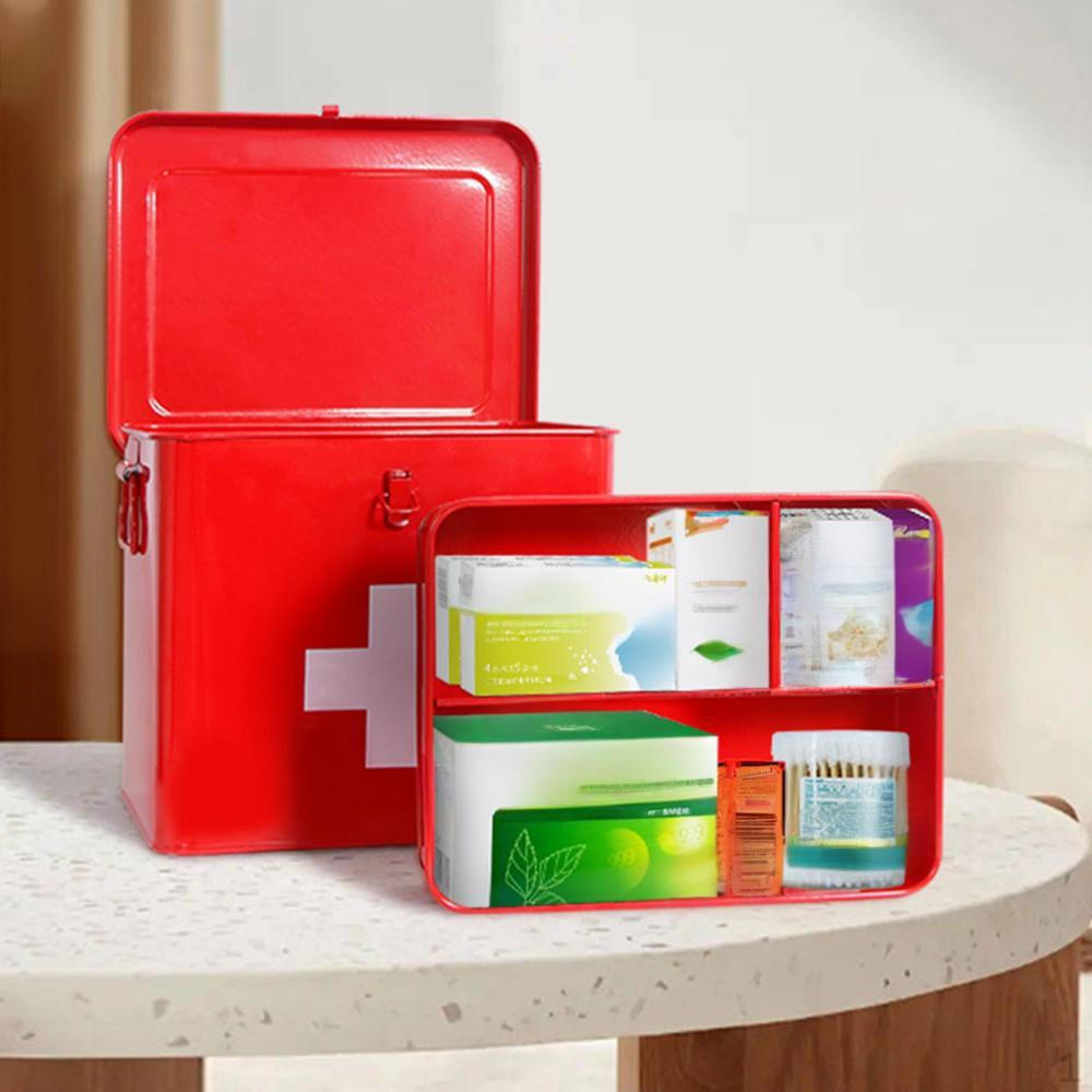 First Aid Storage Box Medicine Cabinet 9.2x7.2x8.2inch Removable Tray with Carry Handle