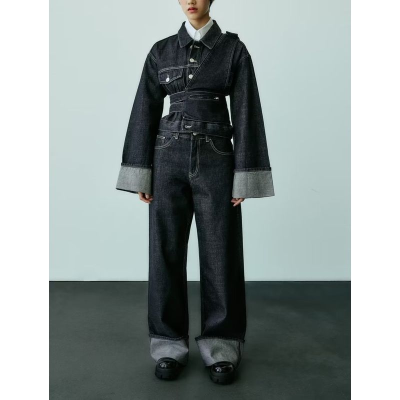 Fall and Winter New Arrival Curling Trousers Jeans 6045205 Lapel Long Sleeves Denim Jacket Coat 6045206