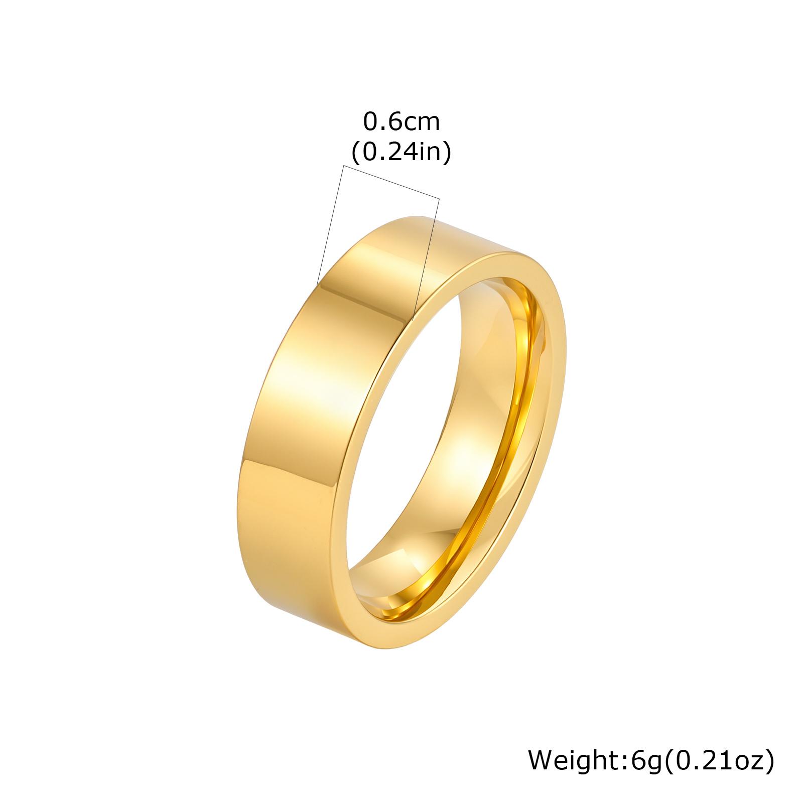 

Simple 6mm Gold Color Stainless Steel Wedding Ring for Women Men, Smooth Chunky High Polished Rings, Fashion Jewelry Couple Ring US size 5