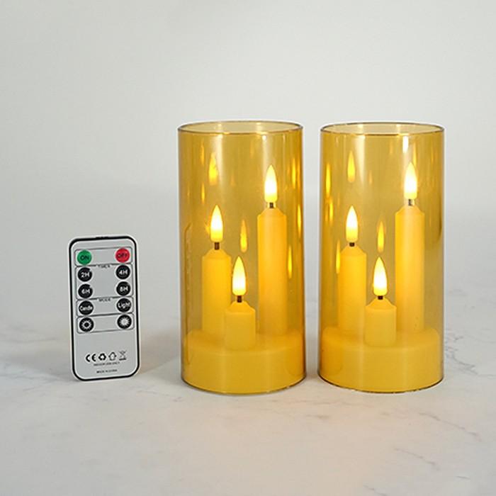 Uzaktan Kumandalı, Akrilik Kapaklı, Pille Çalışan Yaratıcı LED Sütun Mum 2'li Paket Ortam Lambası