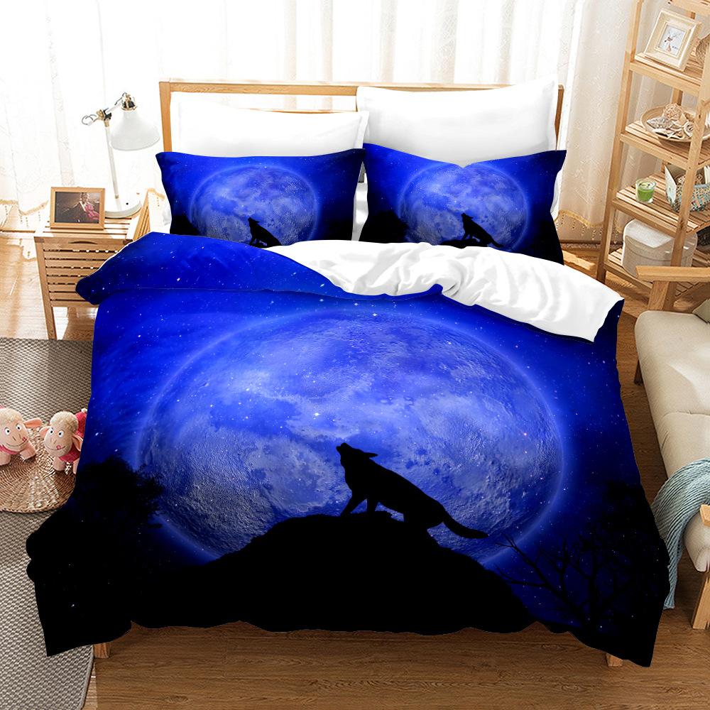 3D vlčí vzor Povlak na přikrývku Sada ložního prádla Povlak na přikrývku Povlak na polštář 2 nebo 3 manželská postel Jednolůžko v plné velikosti Měkký omyvatelný zip Domácí dekorace