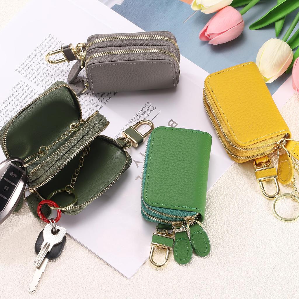 Genuine Leather Car Key Fob Case Universal Key Holder Double Zipper Key Case Bag Black [uxcell] Men's Women's