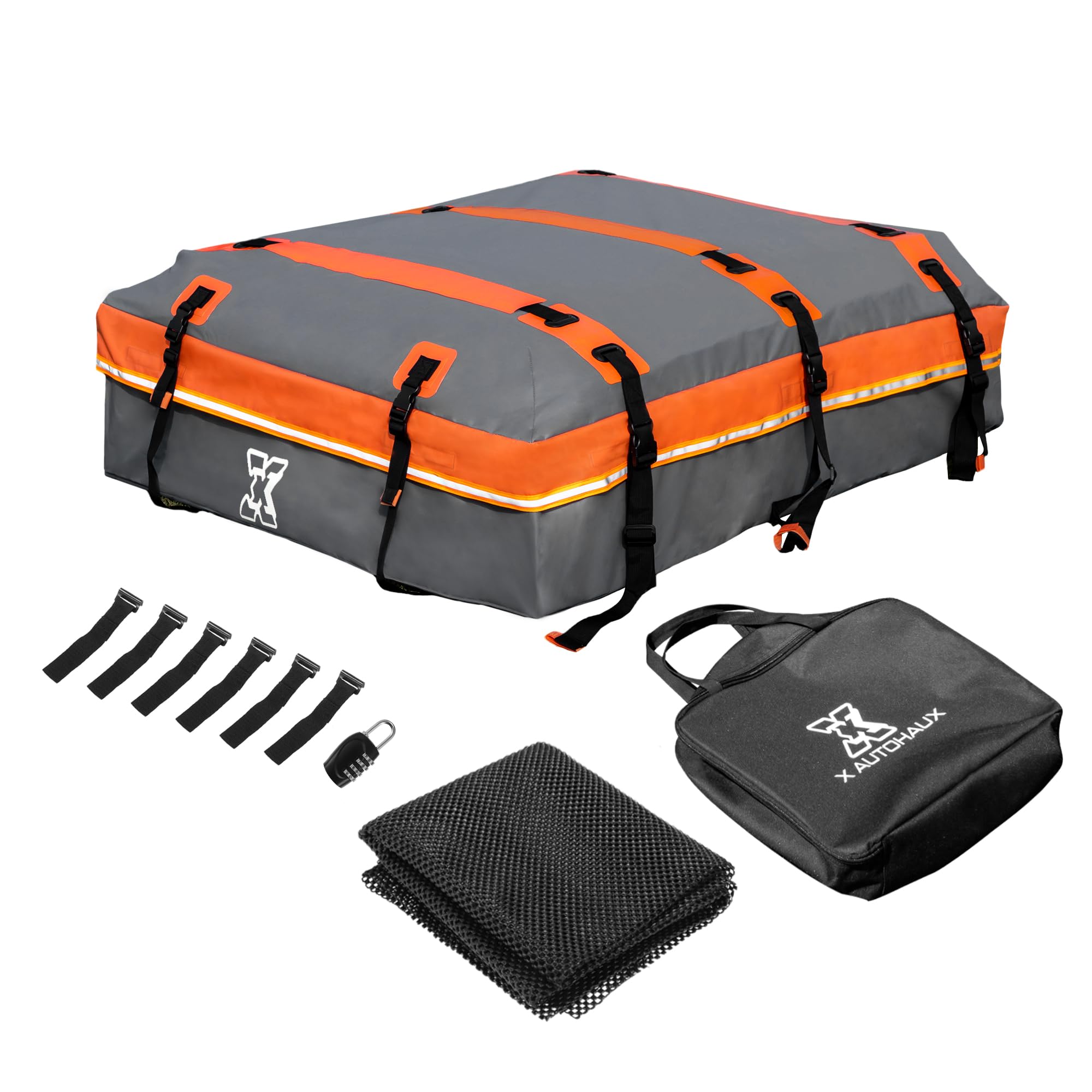 

uxcell 15 кубических футов Автомобильный багажник на крышу Багажник для перевозки грузов для автомобилей с ковриком или без и 6-дверная серая сумка, Сумка, Багажники, Противоскользящие крюки,