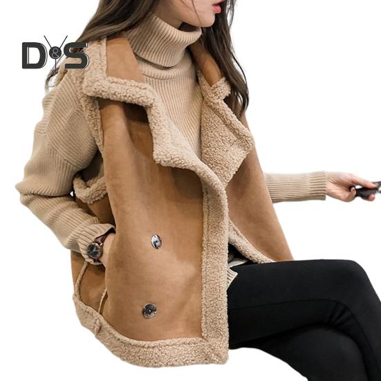 

Женский жилет без рукавов с отворотом, двубортный, короткий, однотонный, повседневный кардиган, утолщенная бархатная подкладка, жилет, пальто XXXL коричневый