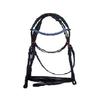 Dressage Leather Horse Bridle With 3 Row Blue Chain Brow-band All Sizes For Horse.
