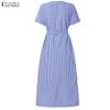 ZANZEA Women Casual V-Neck Short Sleeve Loose Grid Print Dress