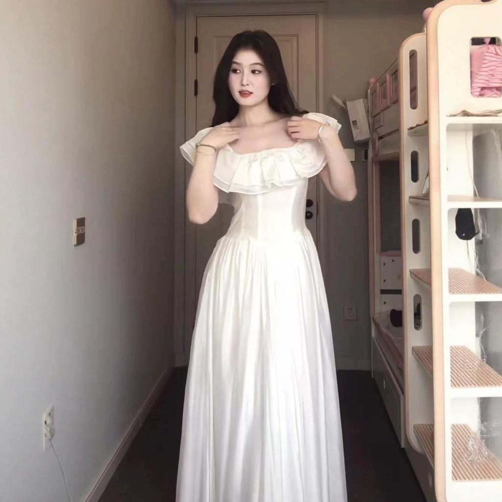 Französisches Rüschenkanten-Einschulterkleid Kinder Sommer Neu Super Gut Aussehend Nischen Design Temperament Langes Kleid