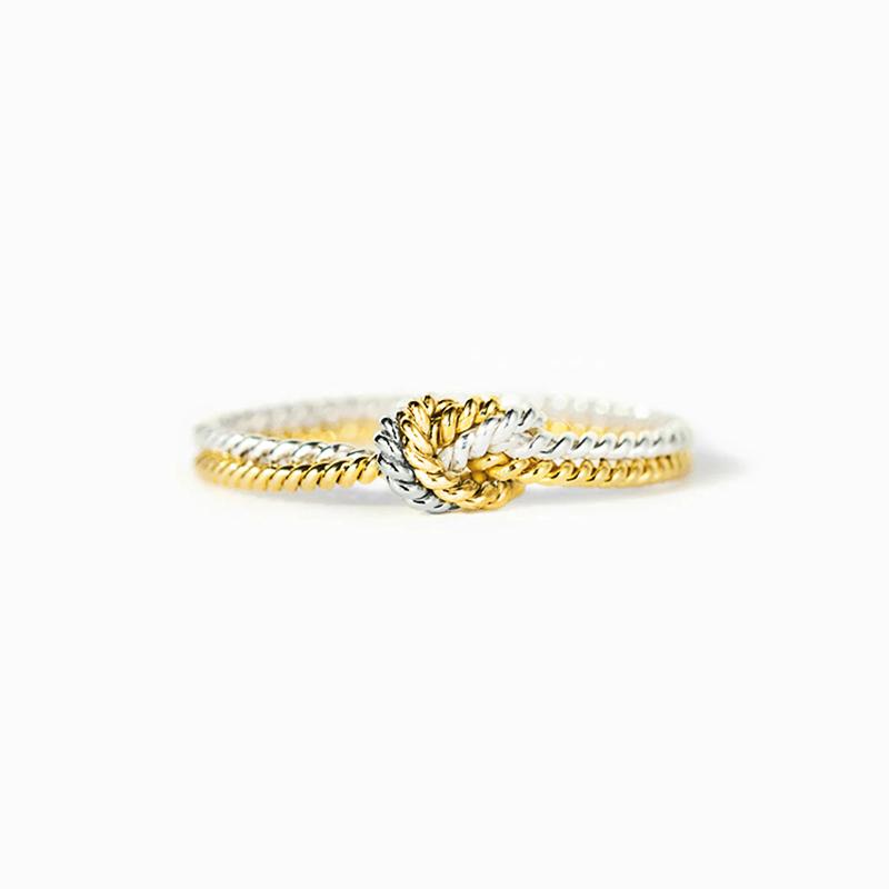 Huitan Two Tone Metal Knot Ring Statement Finger Accessories for Women Modern Fashion Design Female Rings Party Creative Jewelry