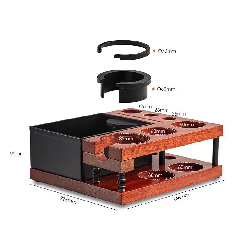 51-58mm Wooden Coffee Tamper Station Stand with Knock Box Coffee Organizer Box for Portafilter Tamper Distributor &Puck Screen