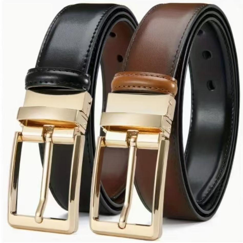 Men's Genuine Leather Belt, Rotatable Pin Buckle Dual-purpose Cowhide Belt