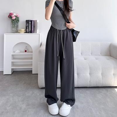 Grey Sports Wide-leg Pants Women's Summer Thin New Drape Loose Ice Silk Quick-drying Banana Machete Pants.