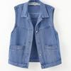 Plus Size Women's Denim Vest with Large Pockets for Spring/Fall