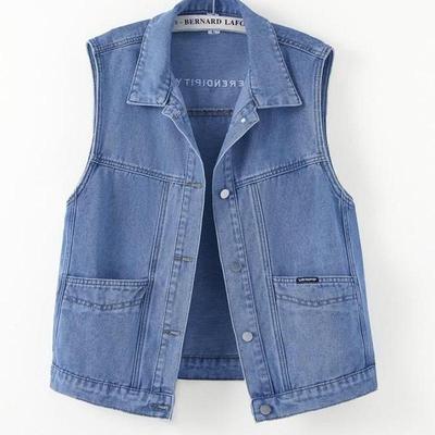 Denim-Weste für Damen in Übergröße mit großen Taschen für Frühling/Herbst