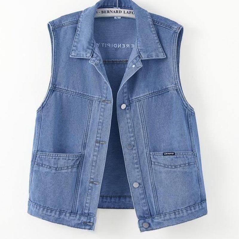 Plus Size Women's Denim Vest with Large Pockets for Spring/Fall