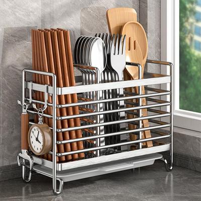 Wall-Mounted Stainless Steel Chopstick and Spoon Holder with Drainage