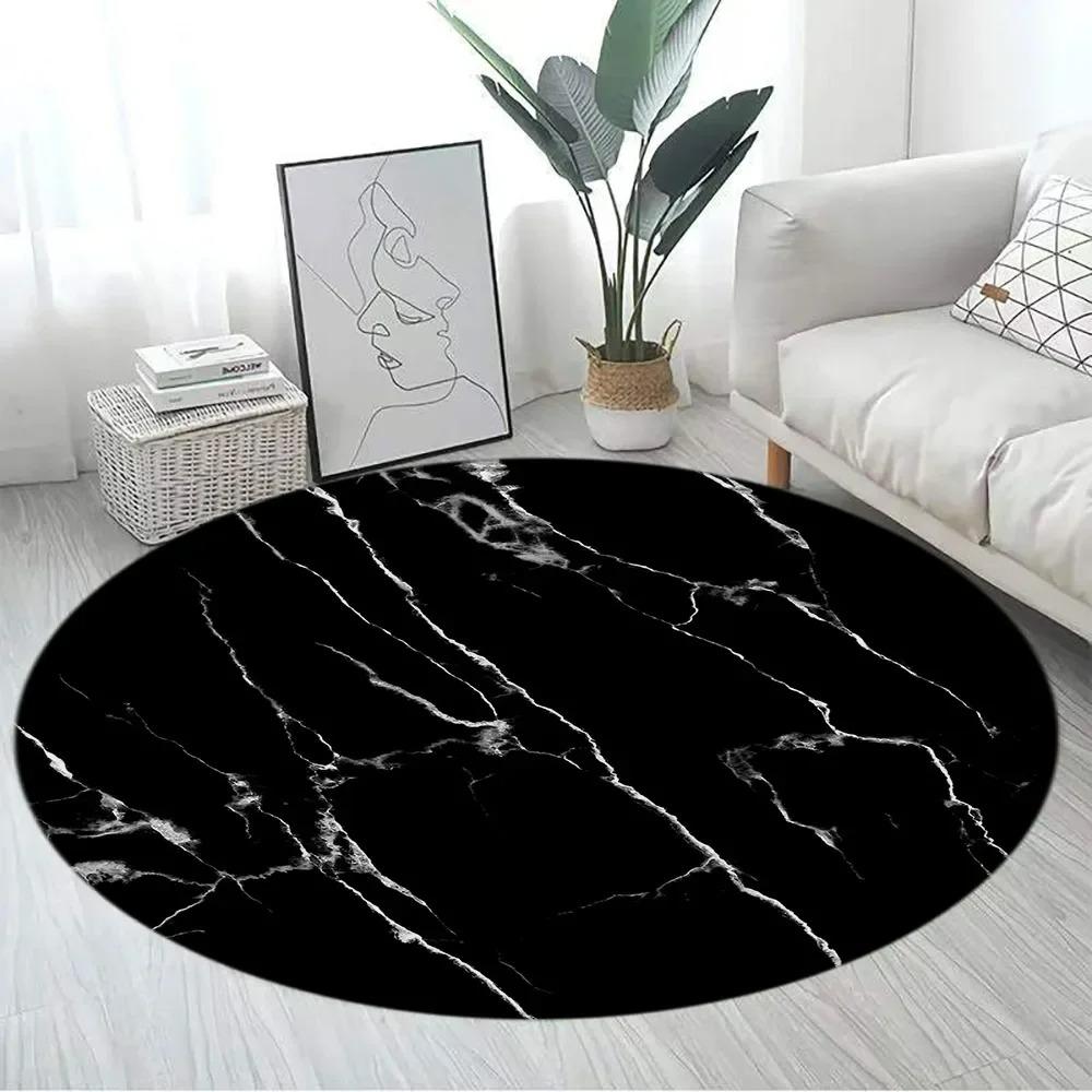 Marble Pattern Round Carpet Large Size Area Rugs for Living Room Bedroom Bathroom Soft Children Crawling Play Mat Home Decor