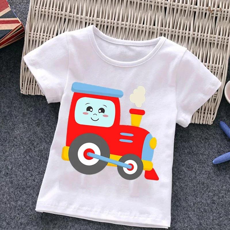 Firetruck Firefighter Kids Clothes Short-sleeved T-shirts Children Sweatshirt Cartoon Cartoon Car Excavator Boys Girls Clothing