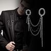 British Style Crystal Lapel Brooch High End Double Chain Pin Luxury Suit Badge for Men Wedding Business Banquet Decor