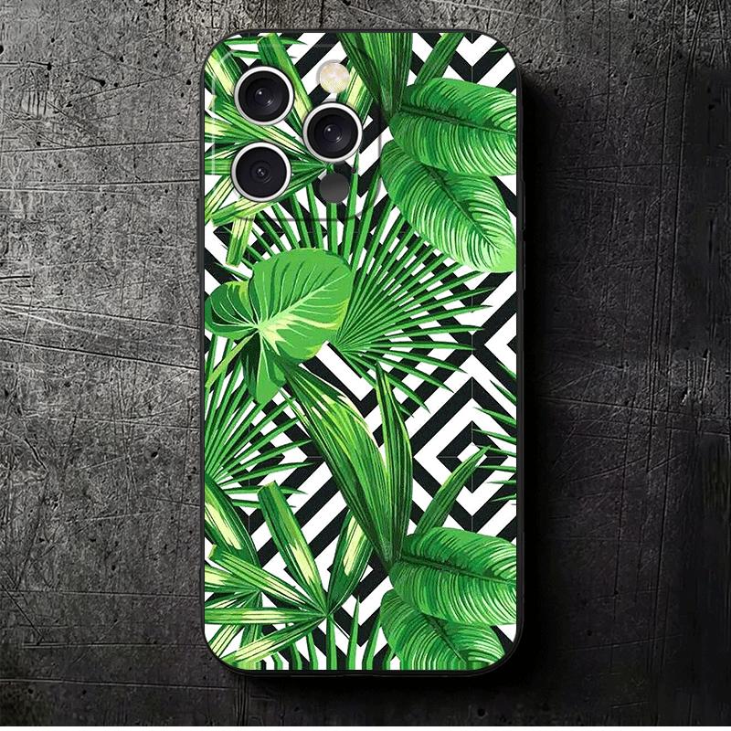 

Summer Plants Green Leaf Soft Phone Case for iPhone 16 16E 17 Air 15 Pro Max 14 Plus 13 Mini 11 12 7 Black Cover Back Shell iPhone 16