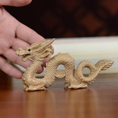 Peach Wood Chinese Dragon Figurine Bring Good Luck Wealth Carved Natural Wood Zodiac Dragon Mascot Statue Sculpture New Year Feng Shui Ornament