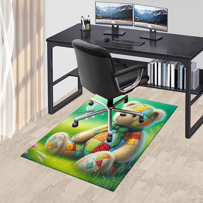 

1pc Teddy Bear Patchwork Chair Mat - Anime Cartoon Design Office Chair Pad with Dragonfly Decorations for Home and Office Use.C050 60cm by 90cm