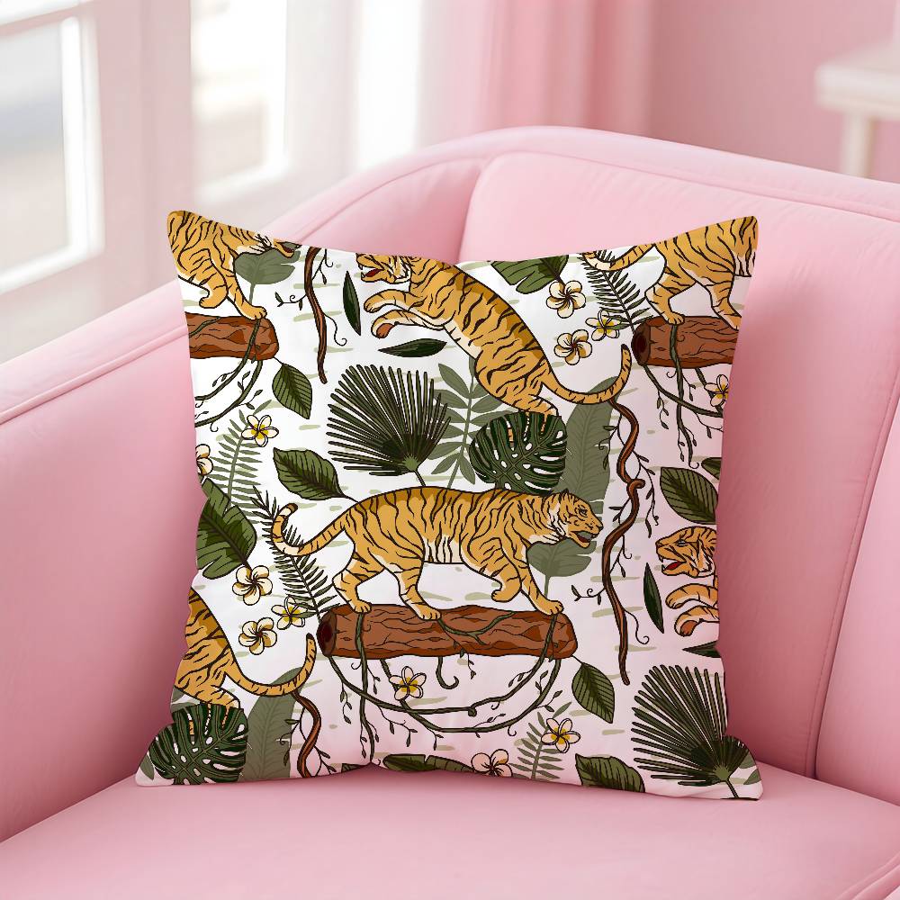 ART Tropical Tiger Pattern Pillow Case Comfort Sofa Bed Silky elegant Invisible zipper Custom Decorative cushion cover
