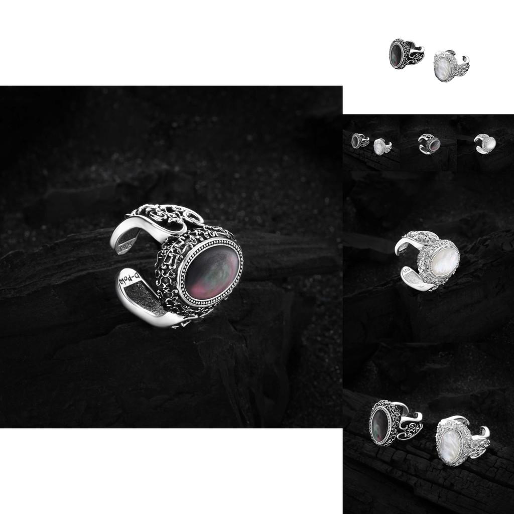 Chic 925 Silver Vintage Inspired Adjustable Black Onyx Ring For Womens Accessories