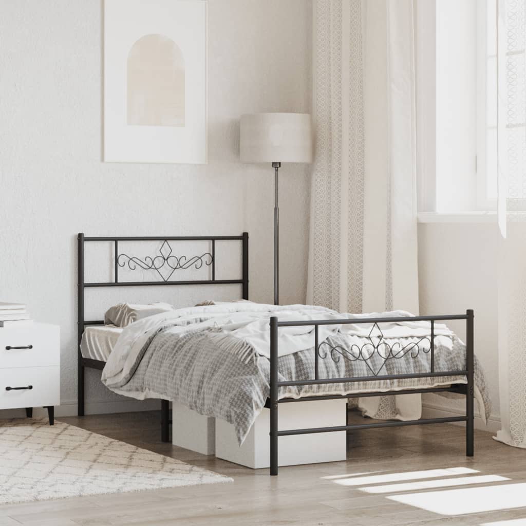 Metal Bed Frame with Headboard and Footboard Black 75 x 190 cm