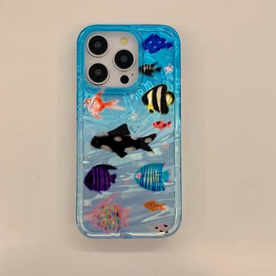 Funda con Textura Ondulada Ins Coreana Aquaria Peces Adorables para iPhone 17 16 15 14 13 11 Pro Max Plus Funda Trasera para Teléfono para 12 Pro Max