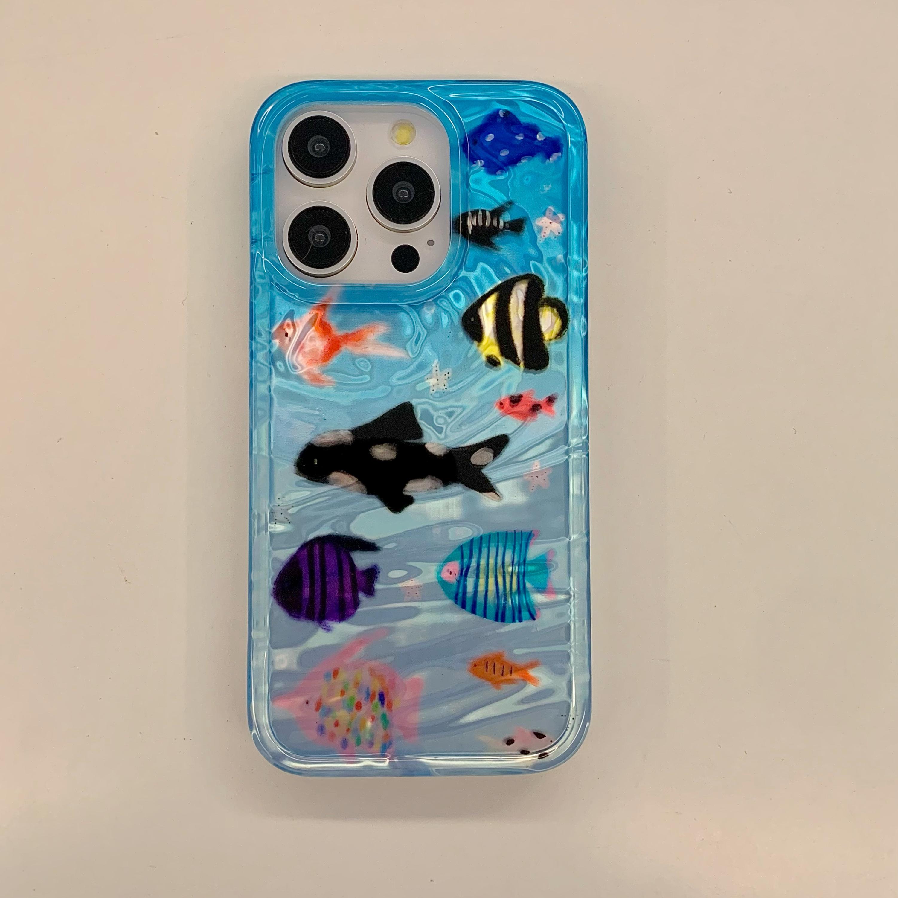 

Корейский Ins Волнистая Текстура Аквариум Милые Рыбки Чехол для iPhone 17 16 15 14 13 11 Pro Max Plus Задняя Крышка Телефона для 12 Pro Max for iPhone 16