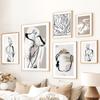Line Girl Silhouette Bird Geometric Shape Wall Art Posters Prints Nordic Canvas Painting Abstract Pictures For Living Room Decor
