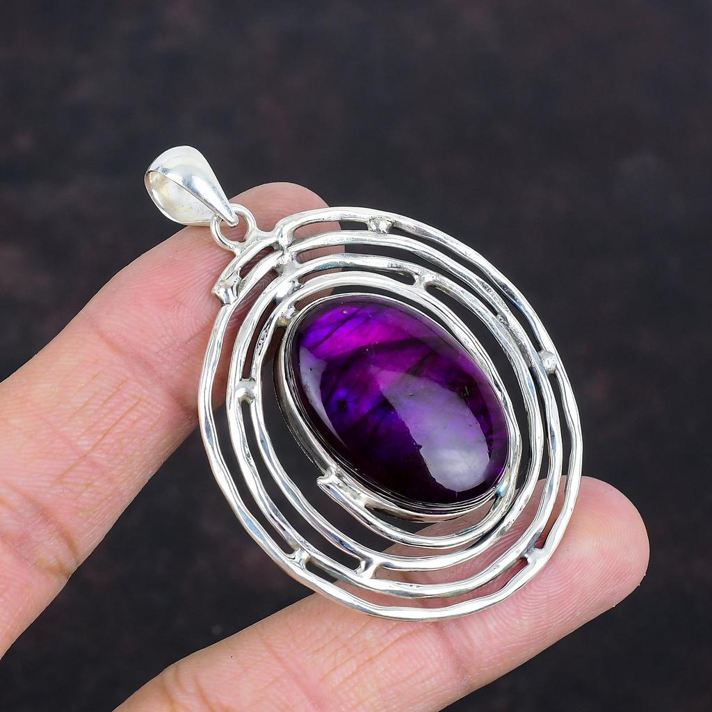 Purple Fire Labradorite Pendant Handmade Jewelry Gemstone Pendant 925 Sterling Silver Pendant Birthstone Pendant Gift For Him Silver Jewelry