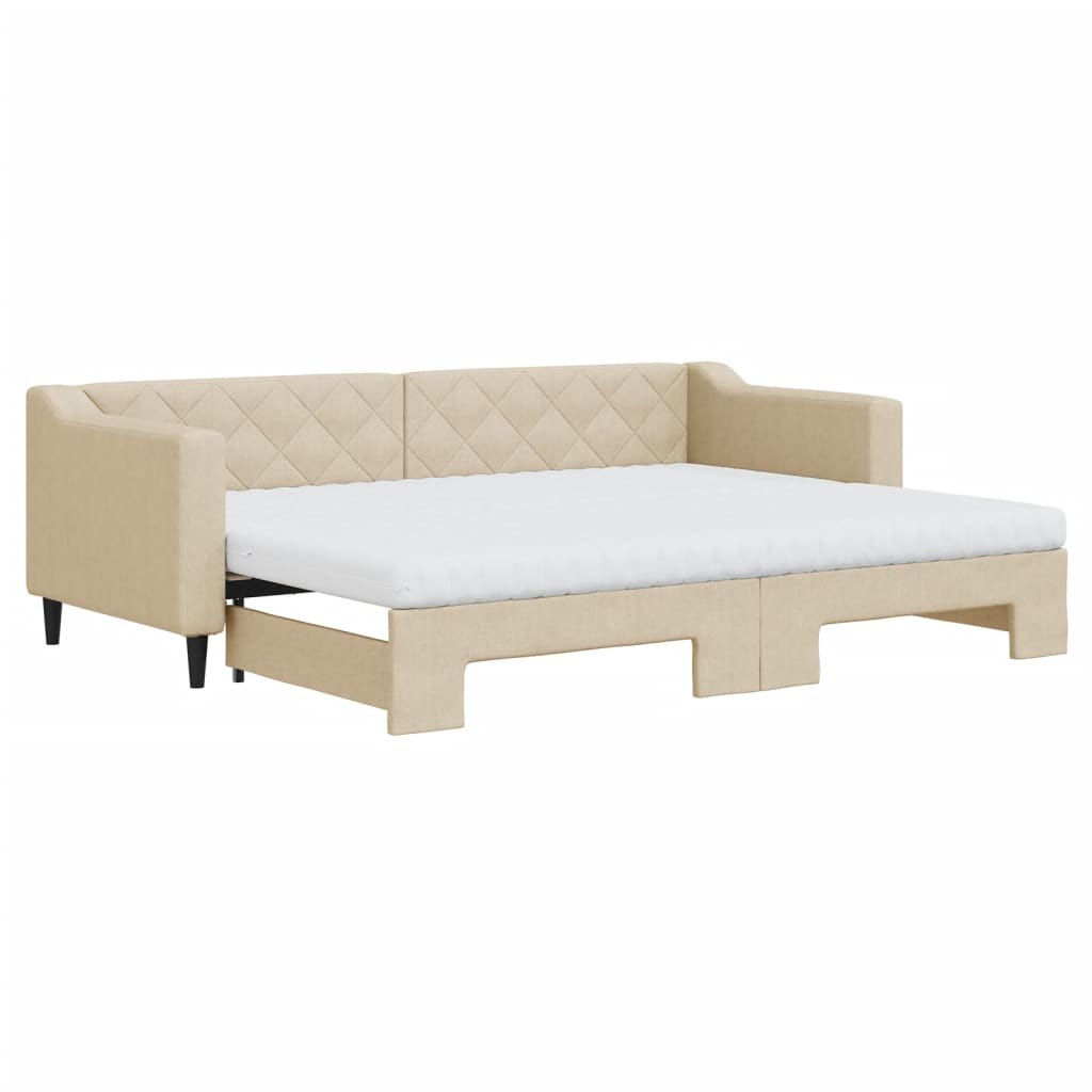 Vidaxl Sofa Rozsuwana Z Materacami, Kremowa, 80X200 Cm, Tkanina
