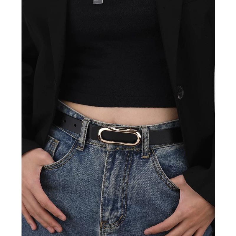 Women's Genuine Leather Black Belt - Casual, Simple, Versatile Accessory for Waist and Jeans, Thin Design for Suit Pants